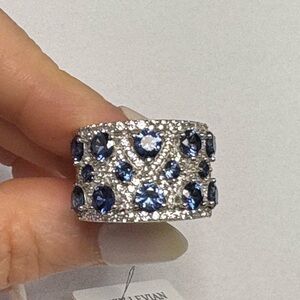 Suzy Levian Sterling Silver Created Blue and White Sapphire Ring NWT Size 7
